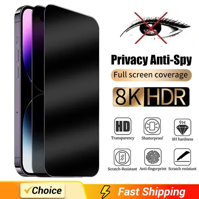 

2Pcs Full Cover Privacy Screen Protector For iPhone 17 16 15 13 11 14 12 Pro Max Anti-spy Tempered Glass For iPhone X XSMax XR
