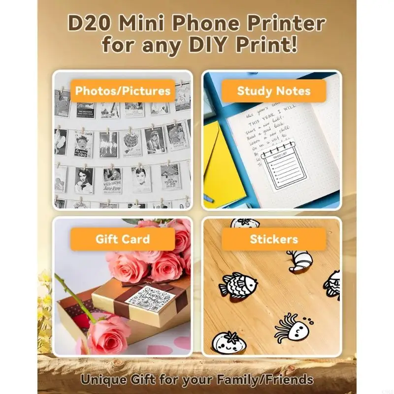 C90F Mini Thermals Printer for DIY Labels Labels Plan Plan Plan للأجهزة تشمل 3 صفوف من ورق لاصق