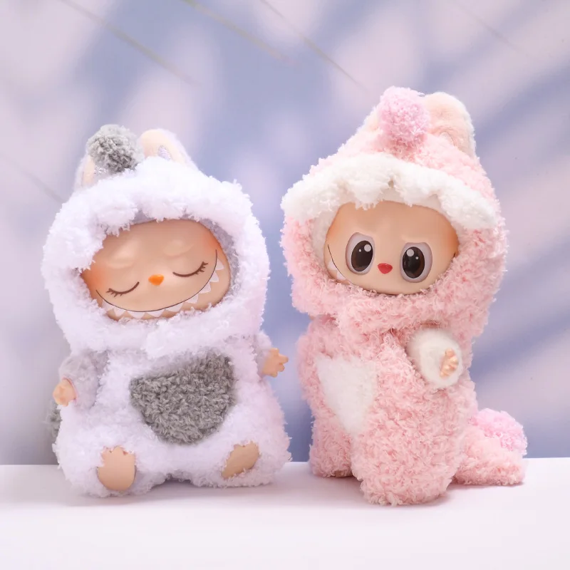 

Adorable Fluffy Animal - style Onesies For 1st - 3rd Gen 15/17cm Labubu Dolls With Tails And Pom - pom
