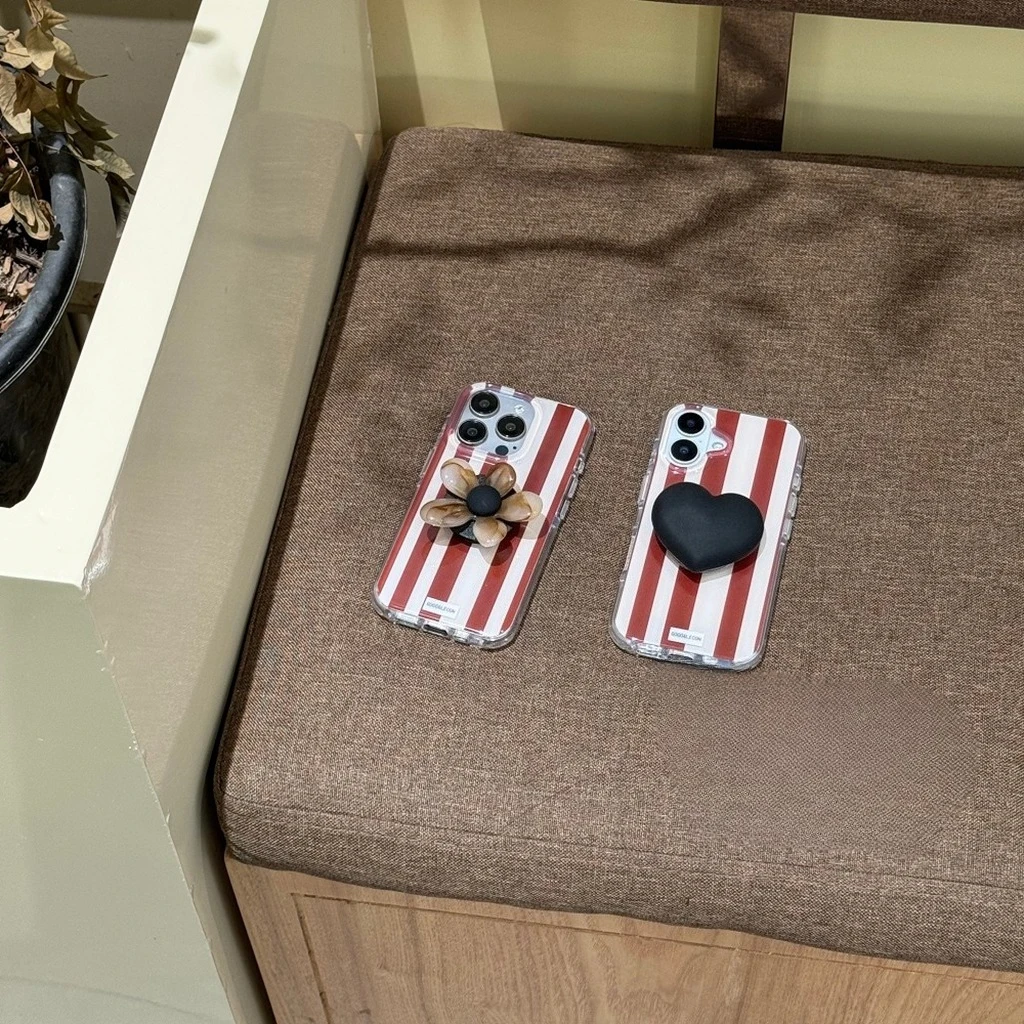 

Простой цветной чехол в полоску со столкновением, черные цветы любви с держателем, противоударный защитный чехол для телефона для iPhone 16, 15, 14 Pro Max