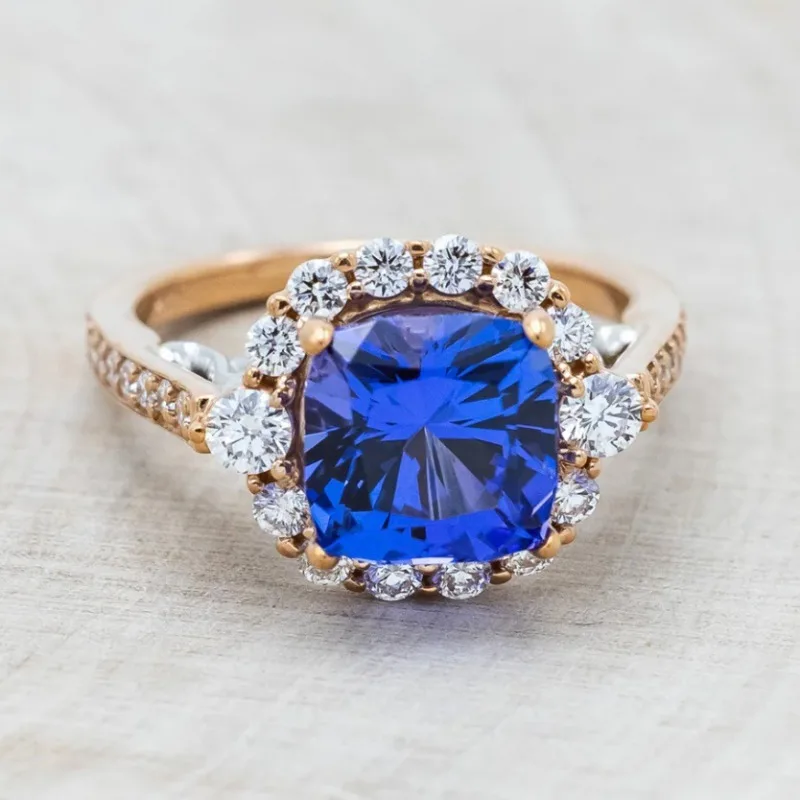 

Angel Wings Vintage Ring, Rose Golden Two-Tone with Blue Zircon Jewelry
