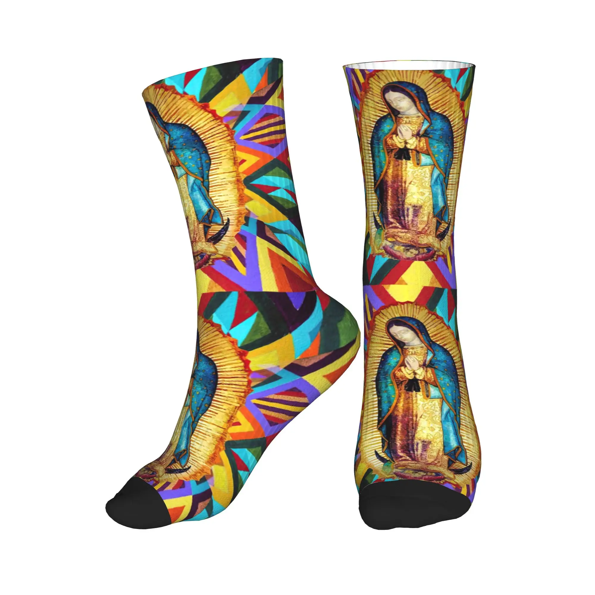 

Всесезонные спортивные носки средней длины с изображением Девы Марии Гваделупской, мексиканские, модные, для мужчин и женщин