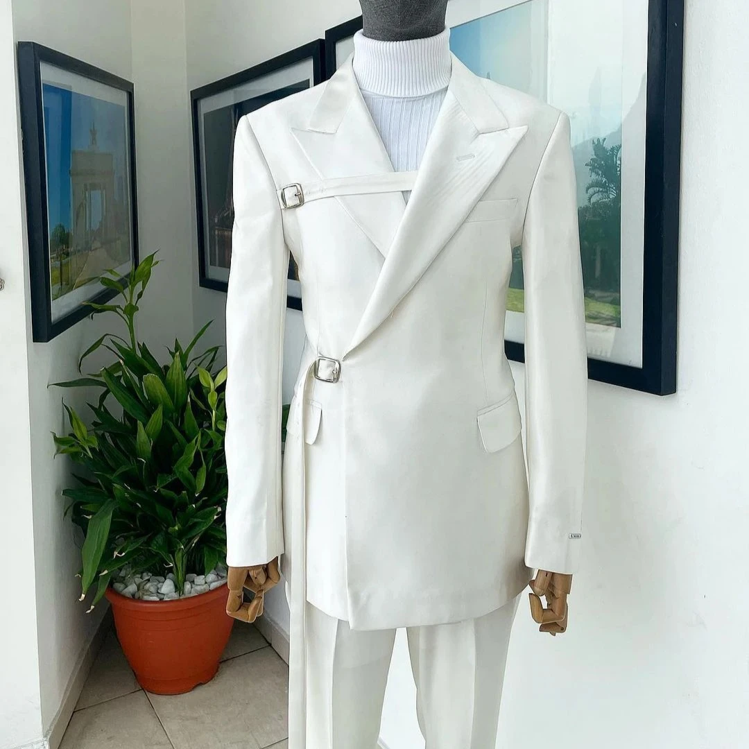 Slim Fit Formal Men Suits 2 Pieces Formal Set Jacket with Pants Unique Design Bridegroom Wedding Tuxedo for Party Occasions view 2