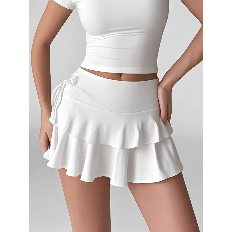

Милая короткая мини-юбка на шнуровке для девочек, облегающая, с высокой талией, А-силуэт, с оборками, плиссированная, для подростков и женщин