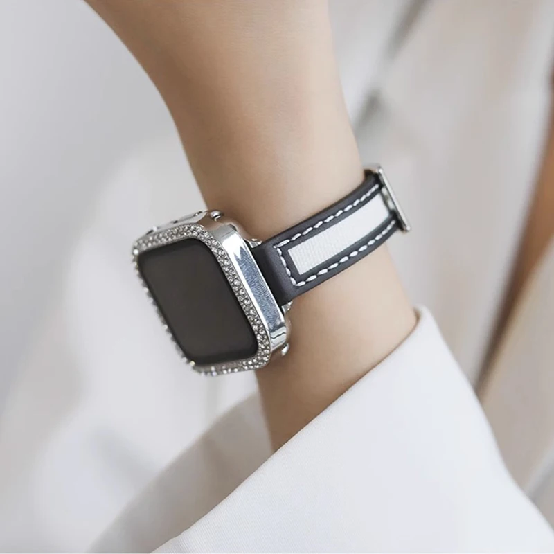 Small Waist Leather Strap for Apple Watch Band 44mm 40mm 45mm 41mm 42 38mm Canvas Bracelet iWatch Series 7 SE 8 Ultra 49mm Belt