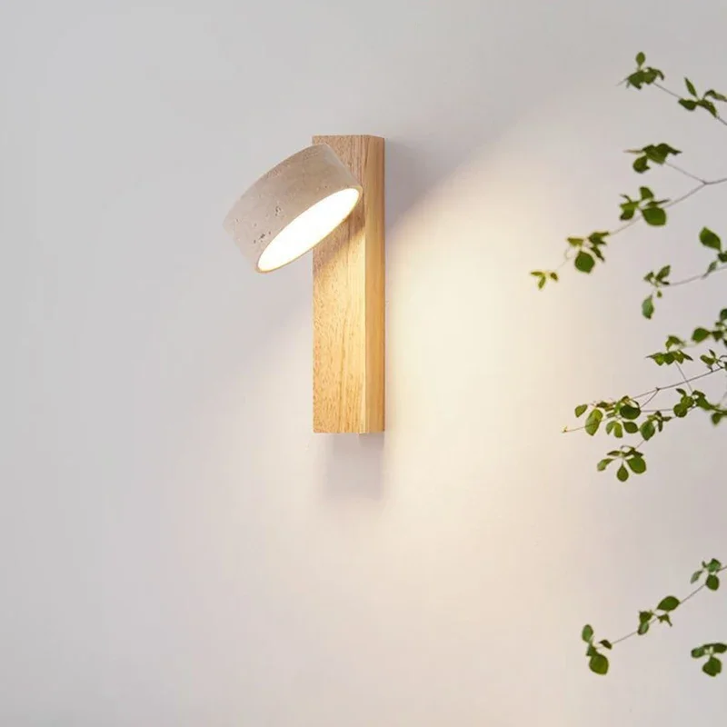 

Yellow Cave Stone Wall Lamp Japanese Rotatable Wabi Sabi Style Warm Light for Homestay Bedside Aisle Solid Wood Lighting Fixture