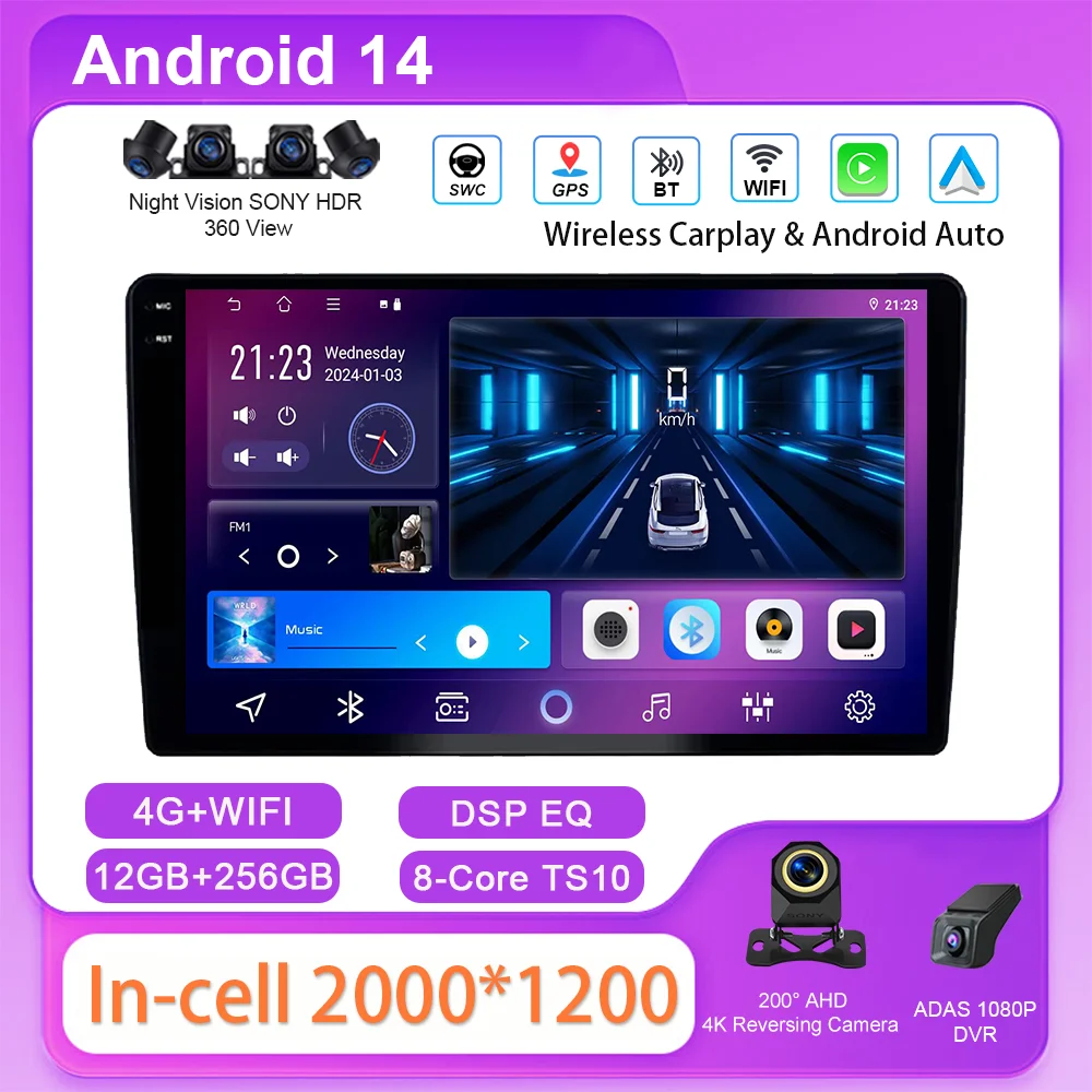 

Автомобильный Android 14, стерео радио для Hyundai Elantra 3 2003-2010, авто Bluetooth, мультимедийный видеоплеер, GPS-навигация, QLED-экран 4G