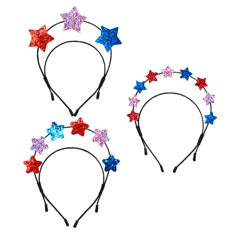 2024 Independence Day Headband Glittering Fivepointed Star Hairband Music Festival Headwear Holiday Celebration Hairhoop