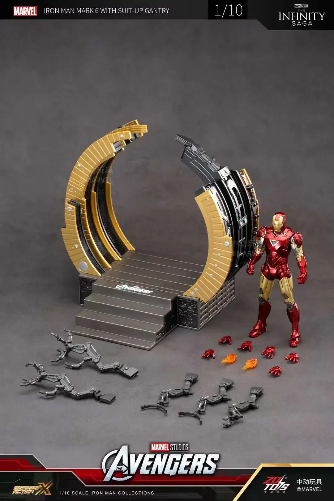 ZD Oryginalny Stojak Iron Man SUIT-UP GANTRY 1/10 Marvel Legend Demolition z Podświetleniem LED MK6 MK4 Armor Tony Stark Model Figurka Akcji