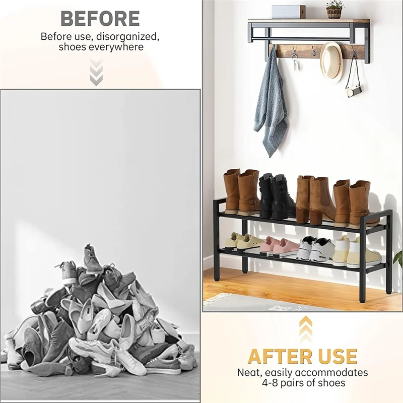 

ABRS-2 Tier Expandable Shoe Rack,Stackable Adjustable Shoe Rack For Closet,Metal Shoe Shelf Organizer Storage For Entryway