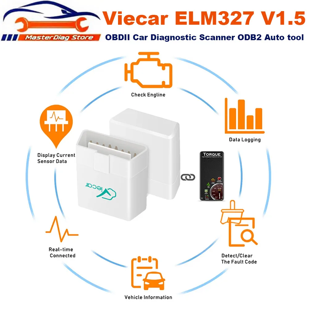 Viecar ELM327 V1.5 Bluetooth 4.0 OBD 2 OBD2 PIC18F25K80 ELM 327 V1 5 OBDII Car Diagnostic Scanner ODB2 Auto tool Code Reader