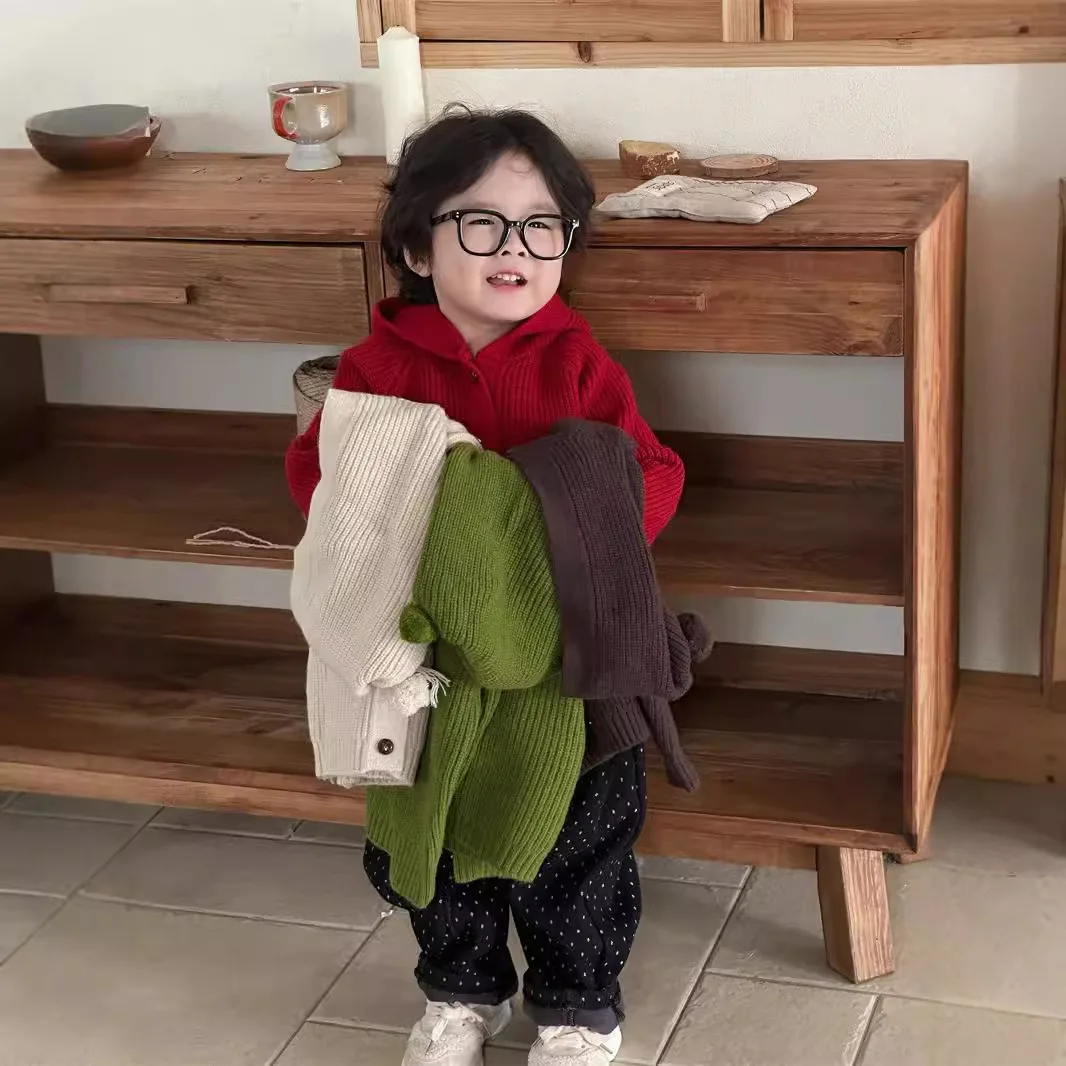 

2022 детский мягкий свитер, детский вязаный кардиган, куртка с капюшоном для мальчиков и девочек, зарубежный стиль, осенне-зимний утолщенный