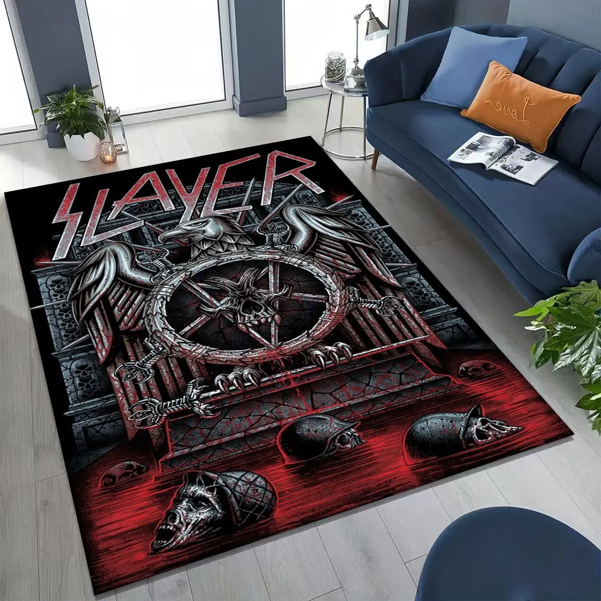 2026 Slayer Heavy Metal Rock Band Skull Art Carpet Rug for Bedroom Living Room Sofa Home Doormat Decor,Large Non-slip Floor Mat