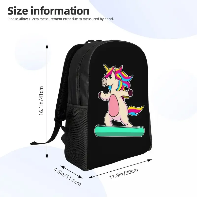 Divertente snowboard unicorno snowboard surf zaino studente della scuola universitaria bookbag laptop da 15 pollici per borse regalo di compleanno