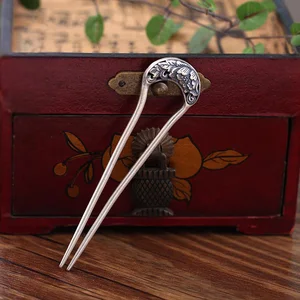 Accessoire vintage 925 thaïlandais en argent, pivoine hanfu, short en forme de U, bijoux classiques de style ethnique quotidien pour femmes 12 meilleures barrettes à cheveux pivoine en vente - No 11