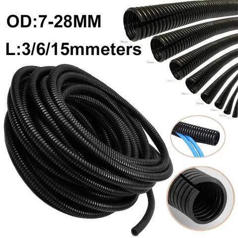 Length 3/6/15Meters OD7/10/13/15/18/21/25/28mm Split Wire Loom Conduit Polyethylene Tubing Black Color Sleeve Tube2027