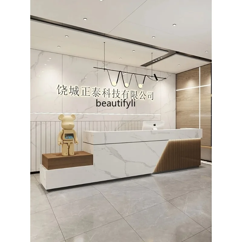 Simple company front desk reception desk hotel lobby light luxury counter clothing store checkout page beauty salon bar