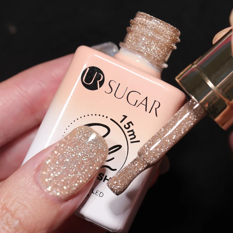 UR SUGAR-Verhéritage à Ongles Gel UV Semi-continu pour Manucure, Couleur Champagne, Or, Argent, Coulée, Paillettes, Hiver, N64.15 ml