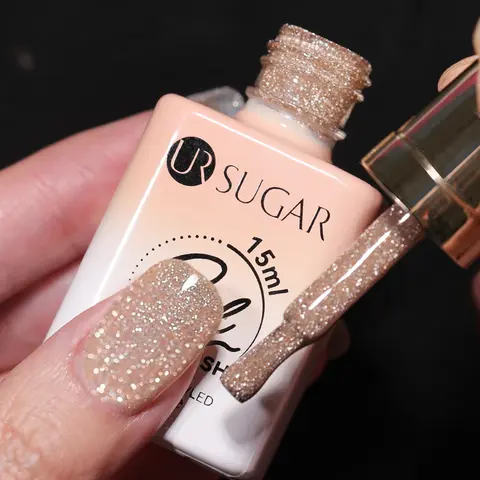 UR SUGAR 15ml 샴페인 골드 슬리버 반사 글리터 젤 매니큐어 바니시 세미 퍼머넌트 매니큐어 아트용 UV 젤 담그기