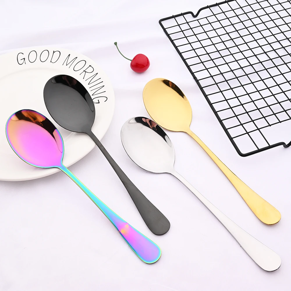 5Pcs Colorful Dinnerware Cutlery Set Stainless Steel Soup Spoon Colander Spoon Service Spoon Salad Fork Cake Spatula  Tableware