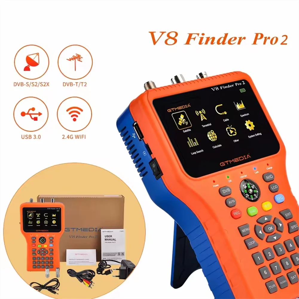 GTMEDIA V8 Finder Pro2 Miernik sygnału satelitarnego DVB-S2X/S2/S/T2/T/C MPEG2/4 DVB-S2X/S2/S/T2/T/C AHD H.265 Cyfrowy miernik sygnału satelitarnego — zdjęcie produktu 2