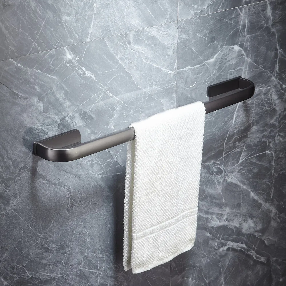 Gun Grey Brass Square Bathroom Accessories Set Bath Hardware Wall Mounted Towel Bar Toilet Paper Holder Robe Hook