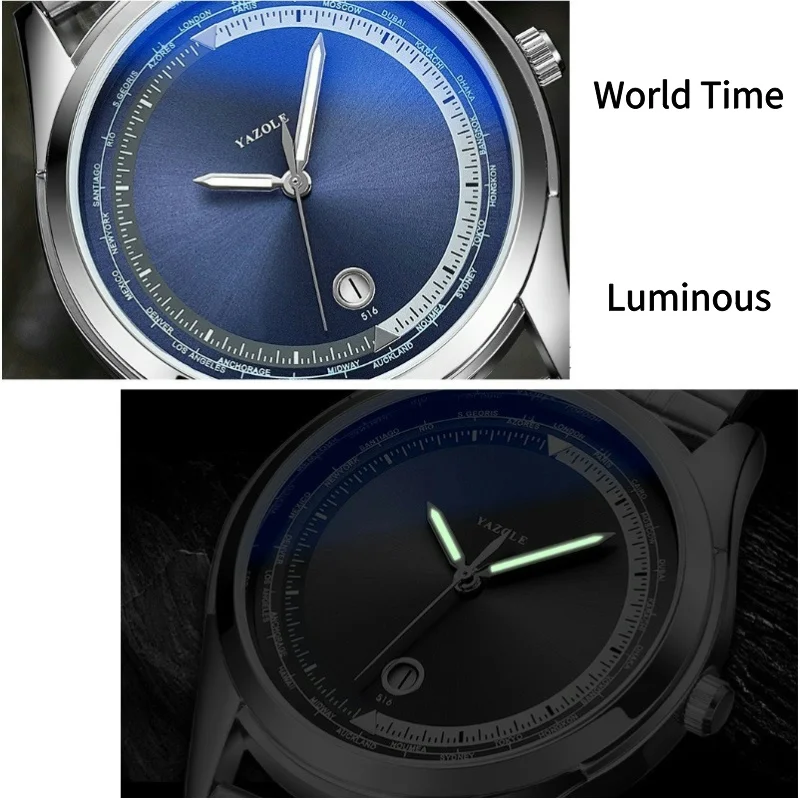 Męski zegarek kwarcowy z serii World Time 41 mm z funkcją kalendarza Szczotkowana tarcza z paskiem ze stali nierdzewnej 3ATM