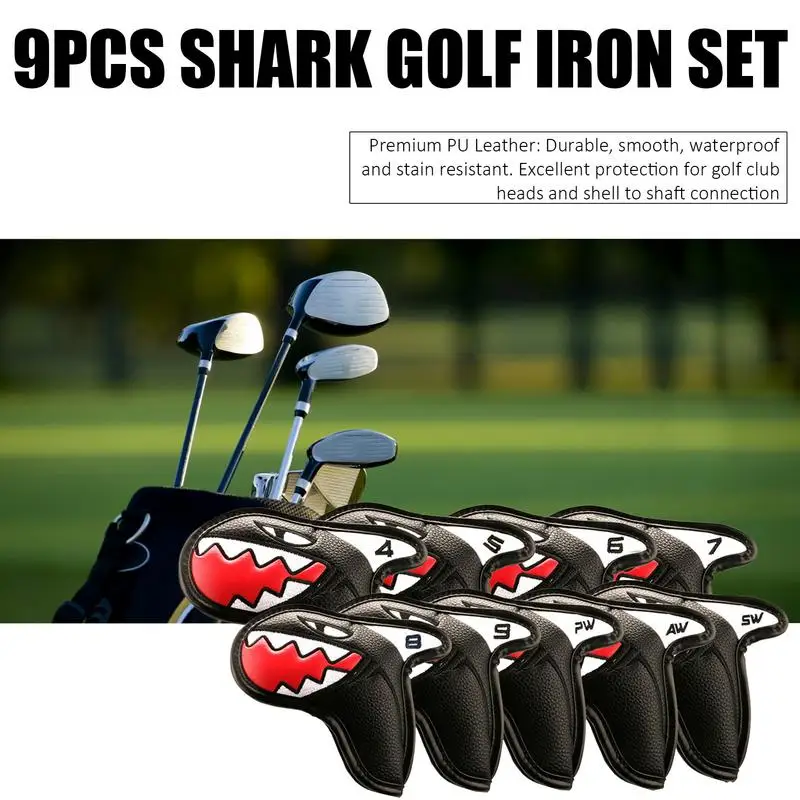 Golf Club Head Cover Set 9Pcs Universal Golf Iron Headcover Shark Design Golf Putter Protective Covers Golf Accessories for Iron