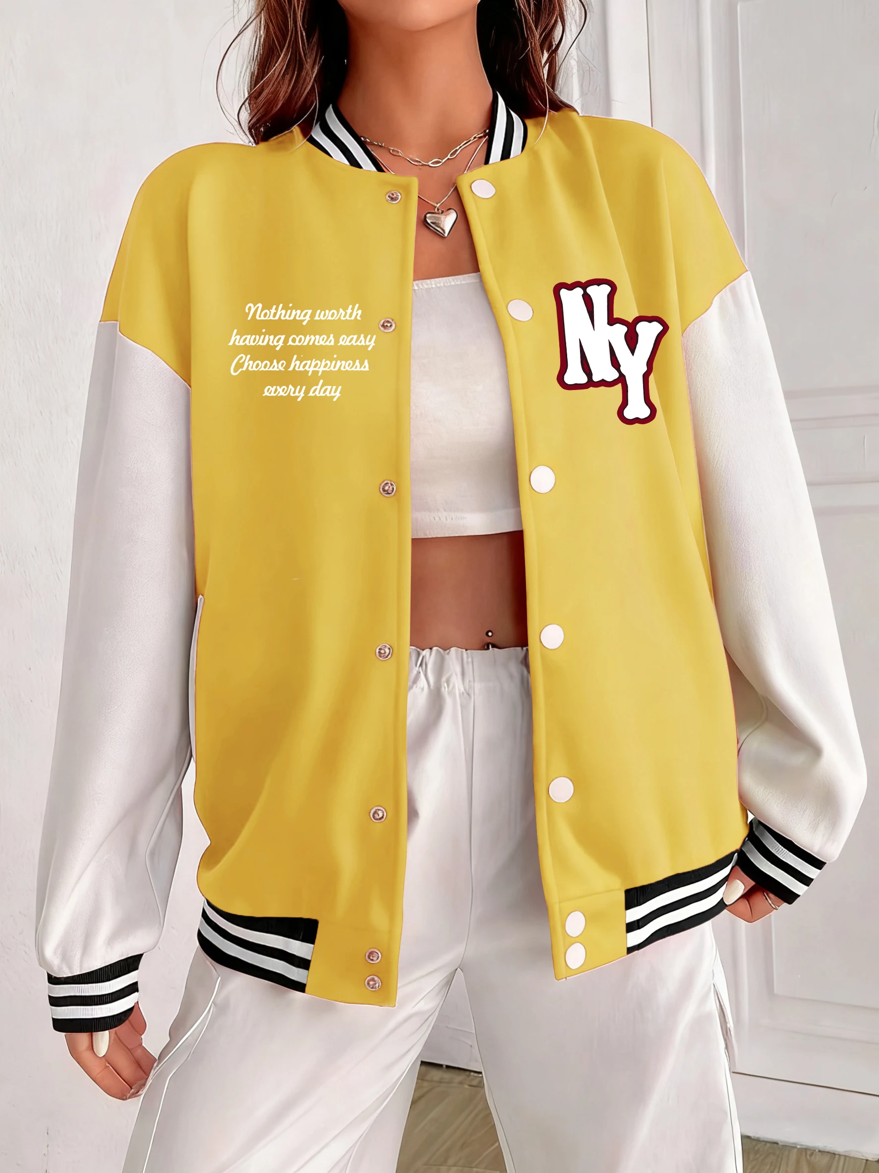

Женская бейсбольная форма New York City Art с буквенным узором, модная свободная одежда, осенняя куртка с карманами, хлопковая красочная уличная одежда