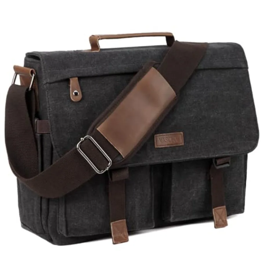 

Messenger Bag for Men Vintage Water Resistant Canvas Satchel 14 15.6 17inch Laptop Briefcase