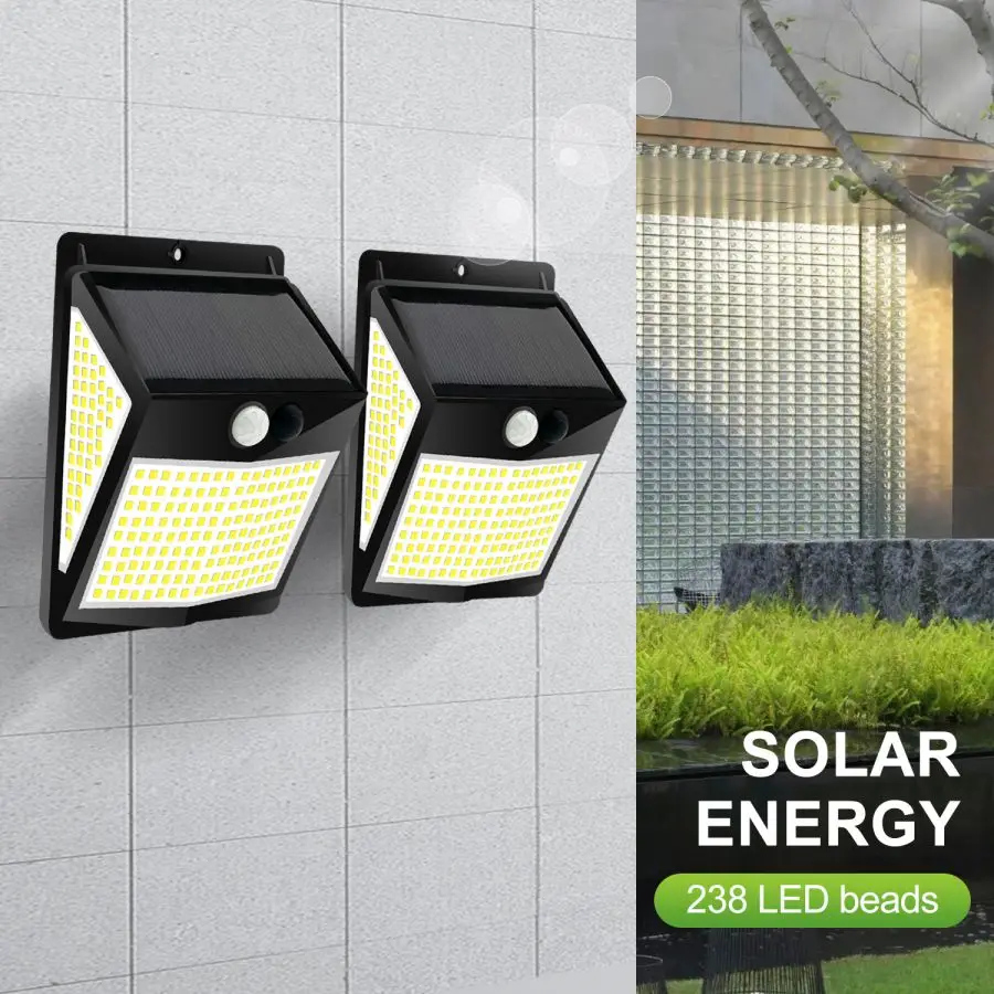 158/238 LED Solar Outdoor Light 3 Lighting Modes Solar Motion Sensor Waterproof Wall Lamp Solar Powered Garden Fence Yard