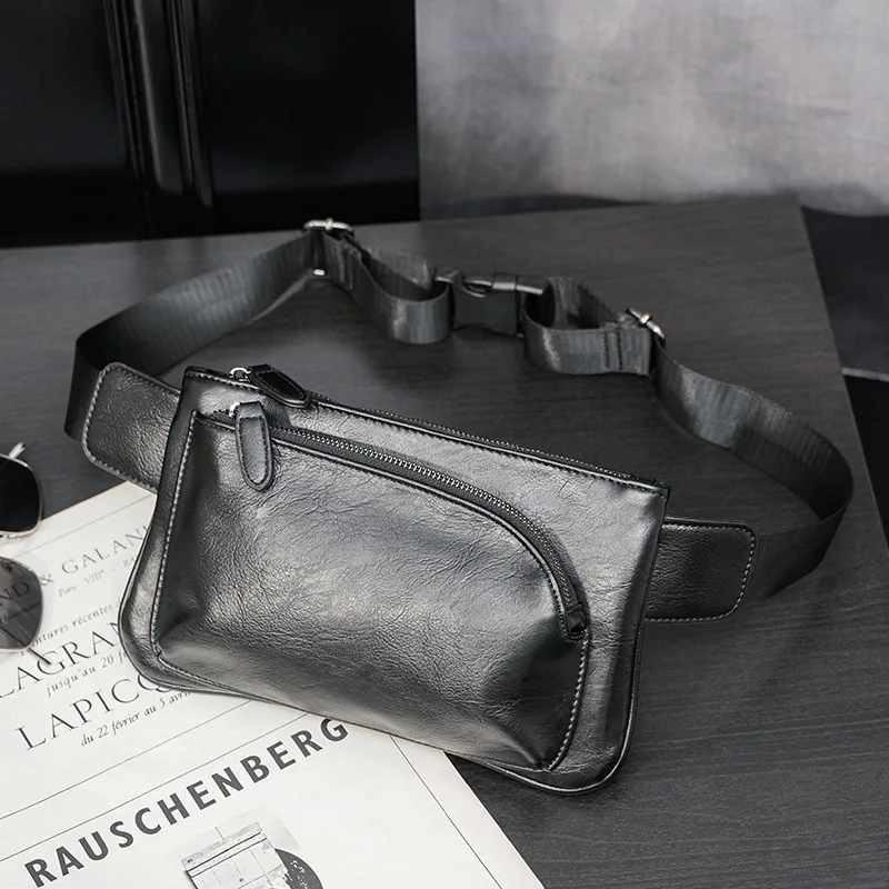 Picture 3: Men's pu leather chest bag, multi-functional mobile phone collection, multi-purpose square cash register work portable waist bag