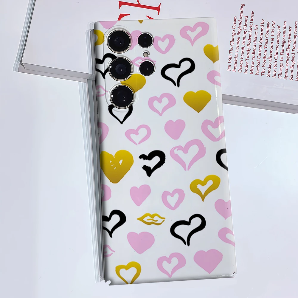 Brush Stroke Heart & Lip Phone Case for Samsung Galaxy S26 S25 Ultra S24 S23 Ultra Plus Glossy Double-layer Back Cover