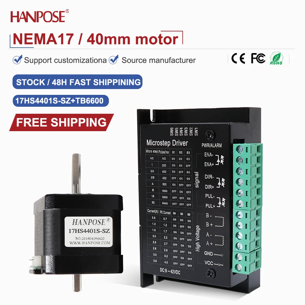 

Двухосевой шаговый двигатель NEMA17 0,4N. m 1.5A 17HS4401S-SZ+TB6600подъемник, высокоточная и быстрая работа