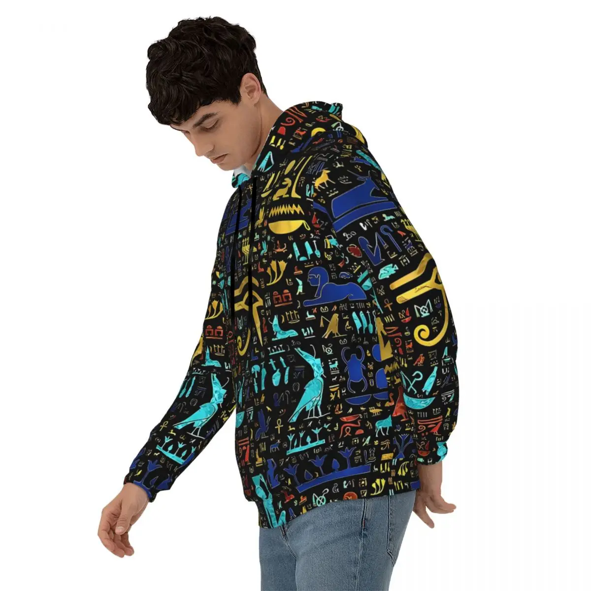 Colorful Ancient Egyptian Art Hieroglyphic Streetwear Hoodies Spring Outerwear Hooded Shirt Men y2k Cool Design Oversize Hoodie