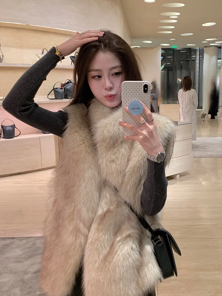 

Ретро-корейский свободный женский жилет-жакет: модная теплая верхняя одежда без рукавов с меховым дизайном для осени и зимы, уникальный топ для многослойных образов