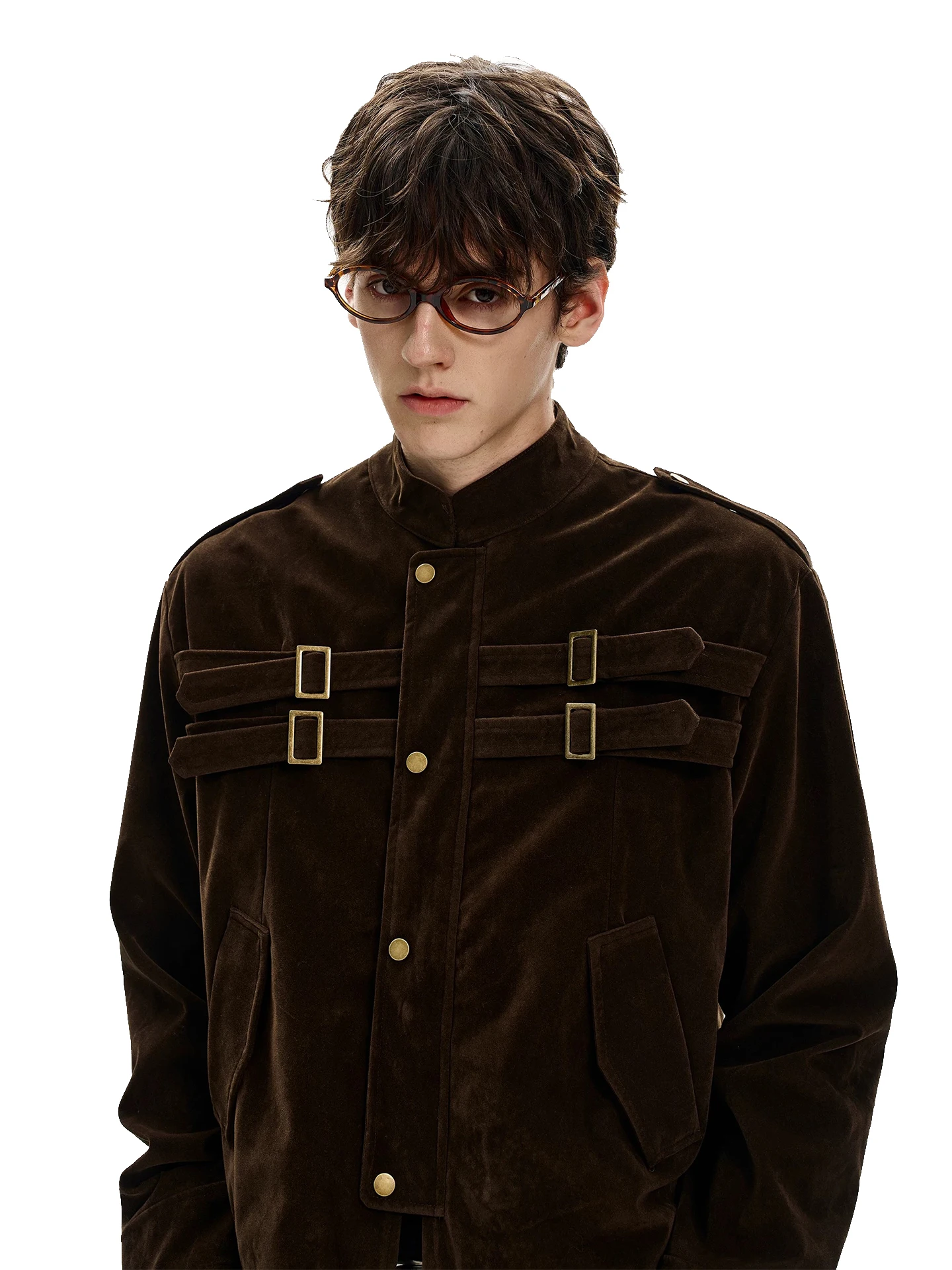 SDV الأمريكية الرجعية Cleanfit الربط تصميم الجلد المدبوغ ort واسعة Jaet ex ملابس خارجية غير رسمية أعلى زخرفة المعادن مزيج البوليستر #5