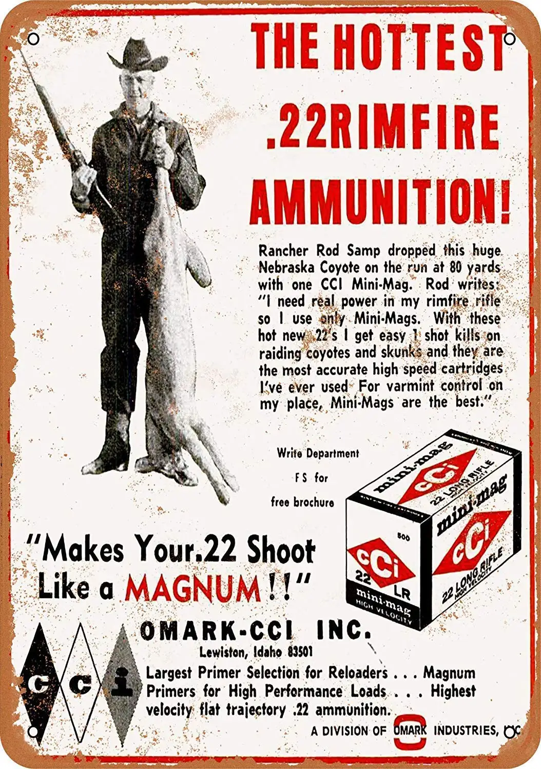 

Isaric Tin Sign 1968 CCI .22 Ammunition - Vintage Metal Sign 8 x 12 Inches