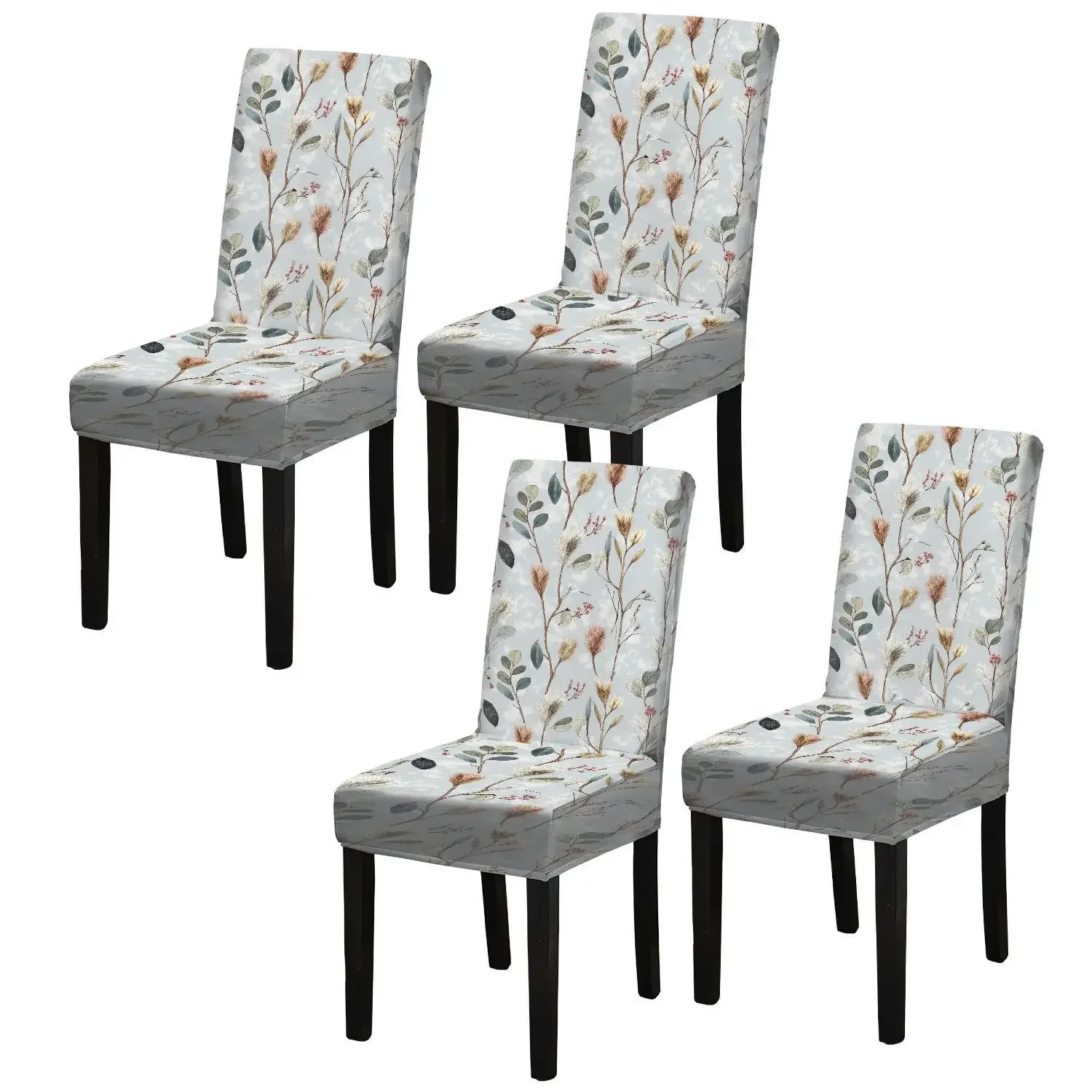 Elastic dining chair cover, elegant plant pattern, literary home fabric, removable, washable, home dining chair cover
