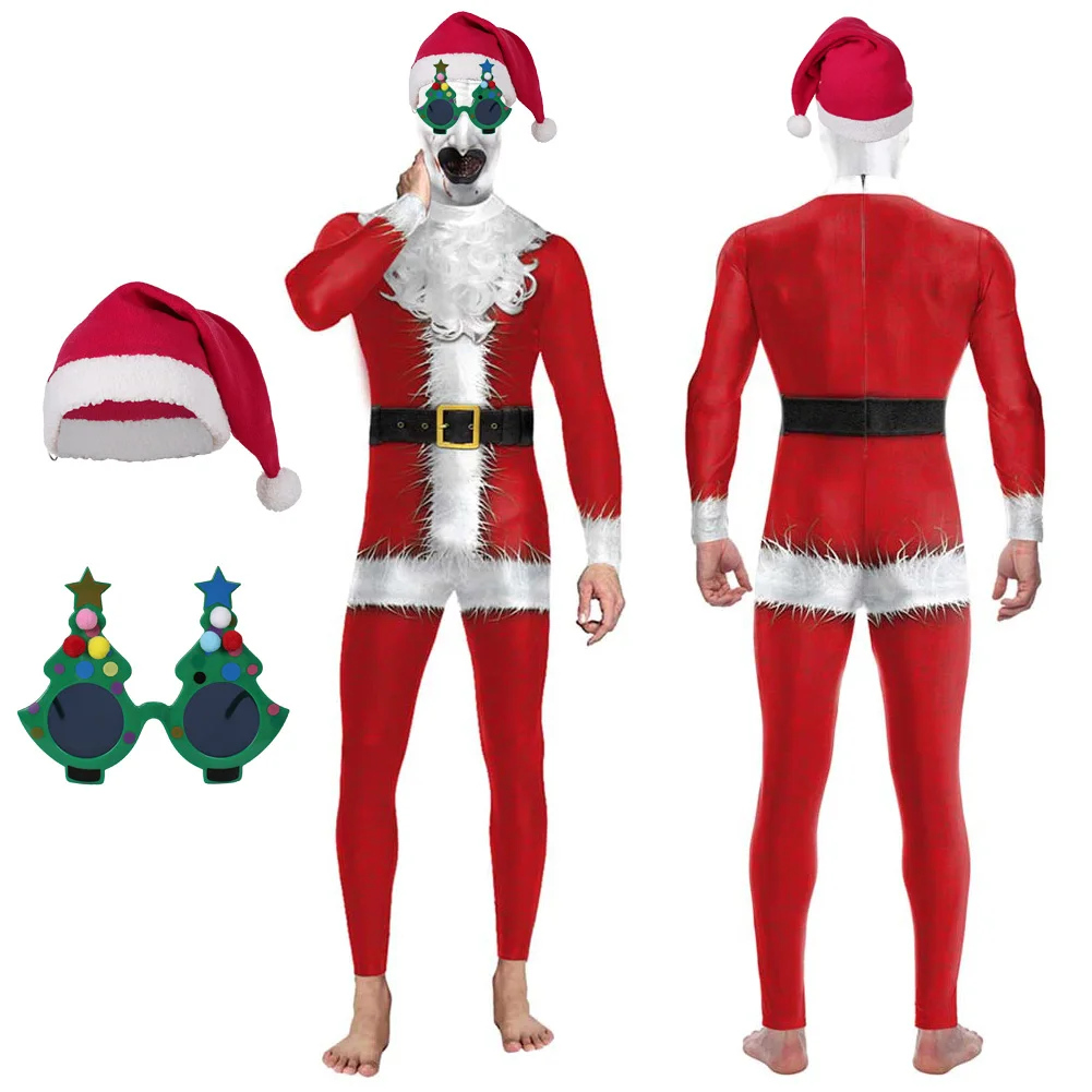 Gruselige Weihnachts mann Kunst Clown Cosplay Fantasie Overall Hut Maske Horror Kleidung Film Terrifier 3 Kostüm Verkleidung Männer Outfit