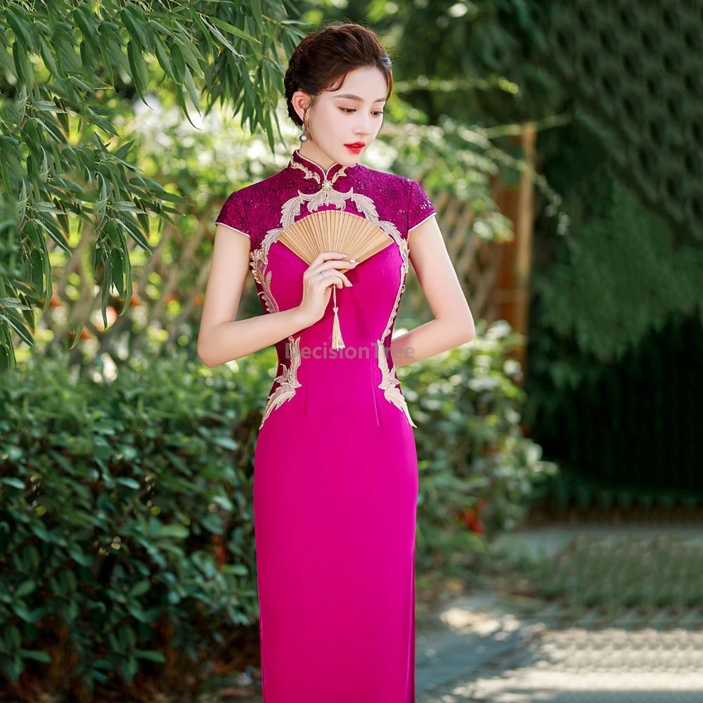 

2025 модный дизайн, элитное шоу, Ципао, винтажное, элегантное, для похудения, китайское вечернее платье Ципао, вечернее платье для ведущего банкета