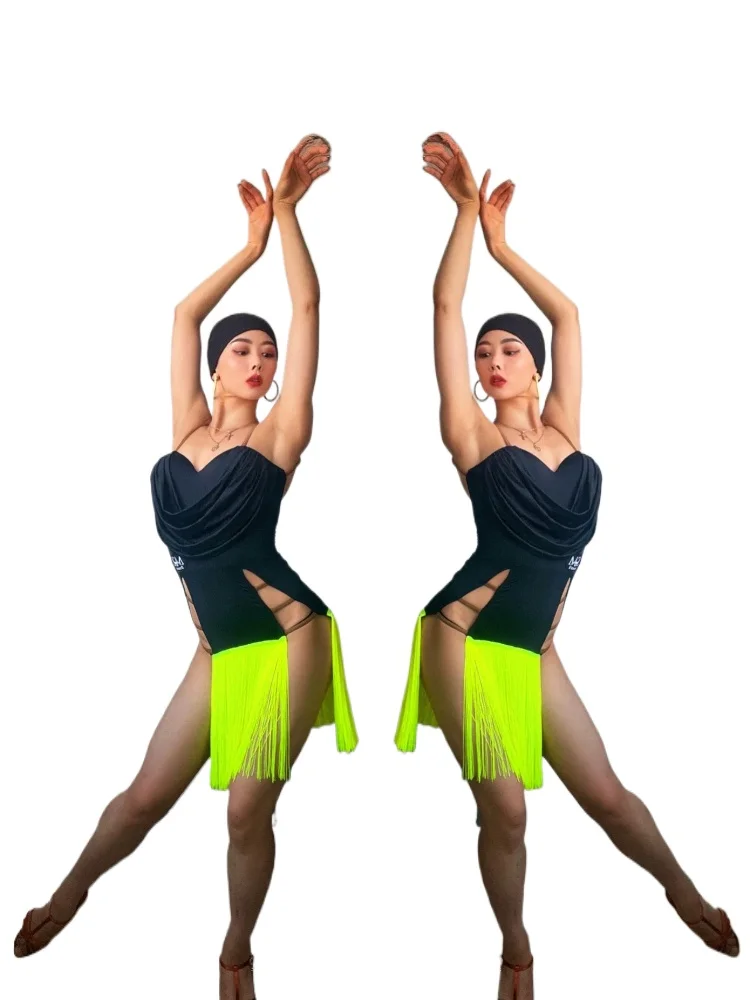 

MZDance Women's Backless Tassel Bodycon Latin Dance Dress,Cha Cha Samba Training Performance Costume
