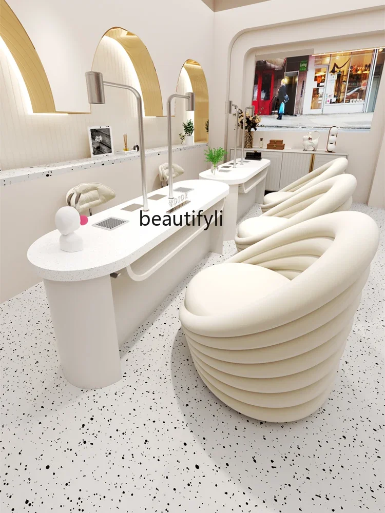 High-End Stainless Steel Multi-Functional Nail Table and Chair Suit Embedded High-Power Vacuum Cleaner Never Leak Gray