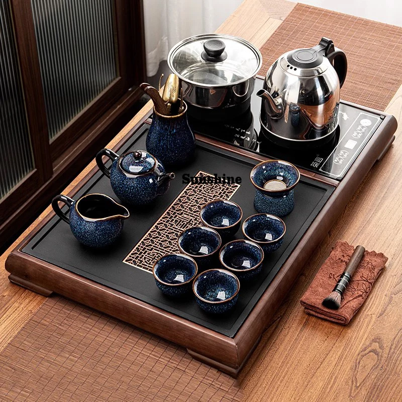 Serving Plate Tea Tray Luxury Accessories Drainage Drip Rectangle Tea Tray Long Living Room Hospitality Bandeja Madera Teaware