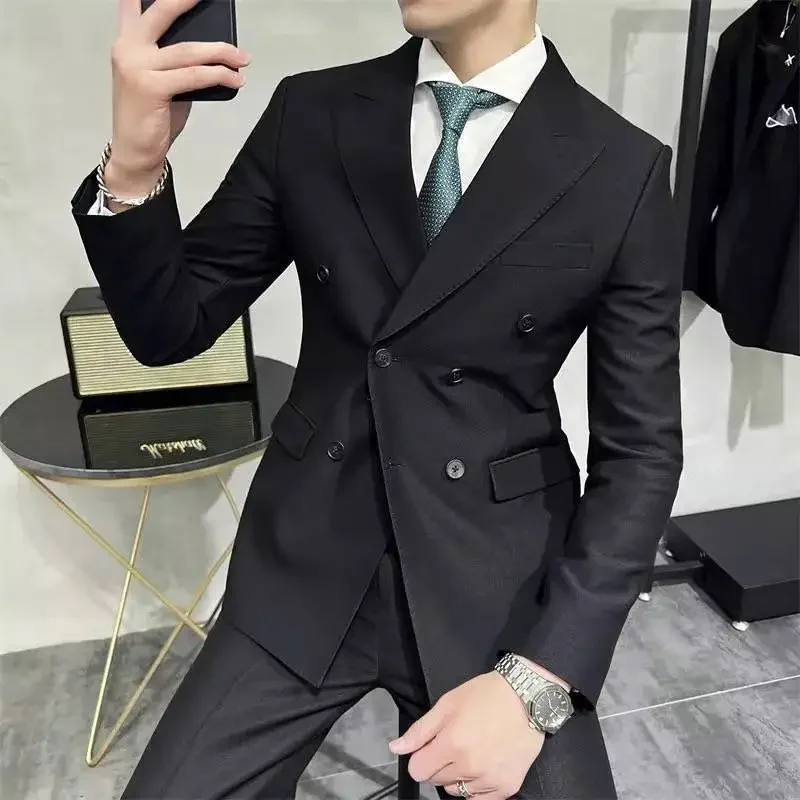 Dress Jackets Men\'s Suit Business Thin Double Breasted Coat Male Blazer Slim Fit Clothing Spring Clothes High Quality Summer