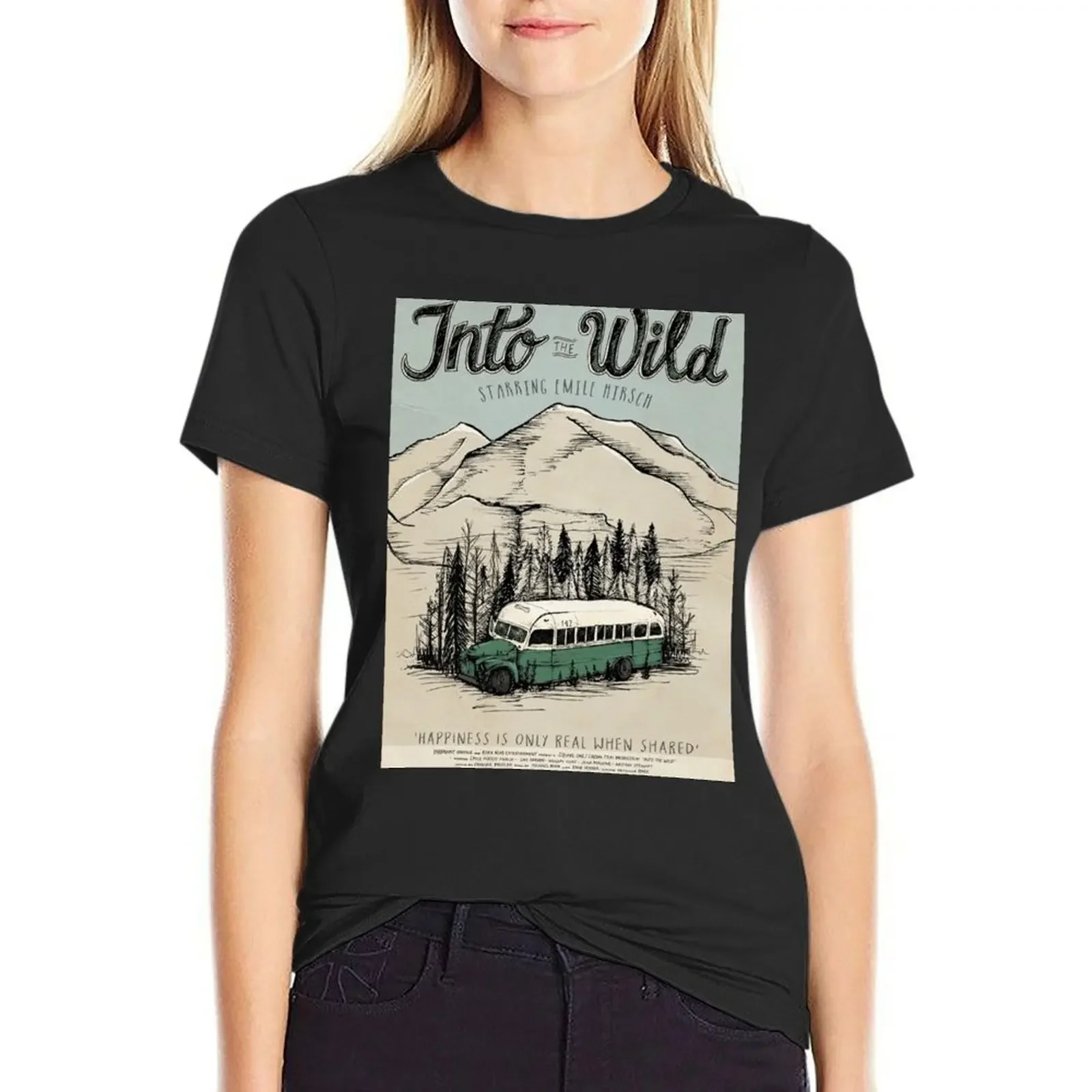 

Into The Wild Illustrated Film Poster T-Shirt tees plain blacks graphics workout shirts for Women loose fit