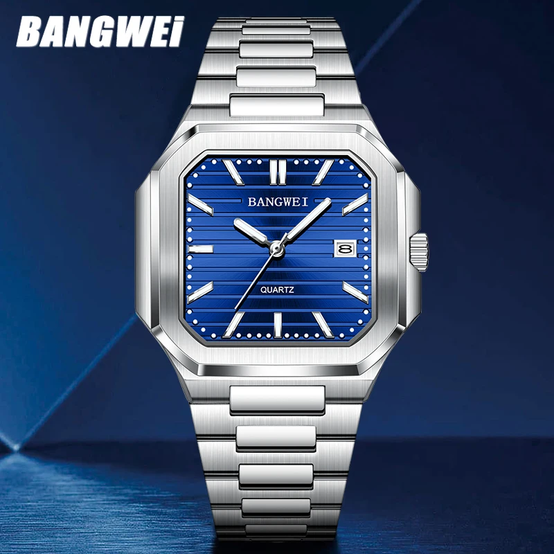 

Мужские наручные часы BANGWEI 2026 класса люкс с кварцевым механизмом, новые модные часы LIGE, светящиеся, водонепроницаемые, со стальным ремешком, подарок для мужчин, Reloj