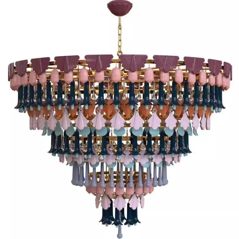 

Macaron Crystal Pendant Light for Bedroom Living Room Hotel Creative Glass Art Led Pendant Lamp Vintage Ceramic Color Chandelier