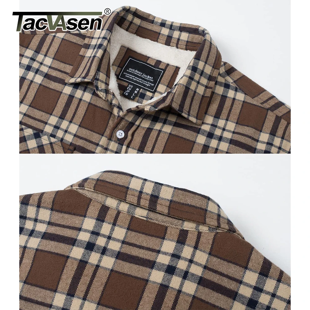 TACVASEN Men\'s Plaid Flannel Jacket Sherpa Fleece Lined Warm Winter Thick Working Coat Button Down Shirt Jacket with 3 Pockets