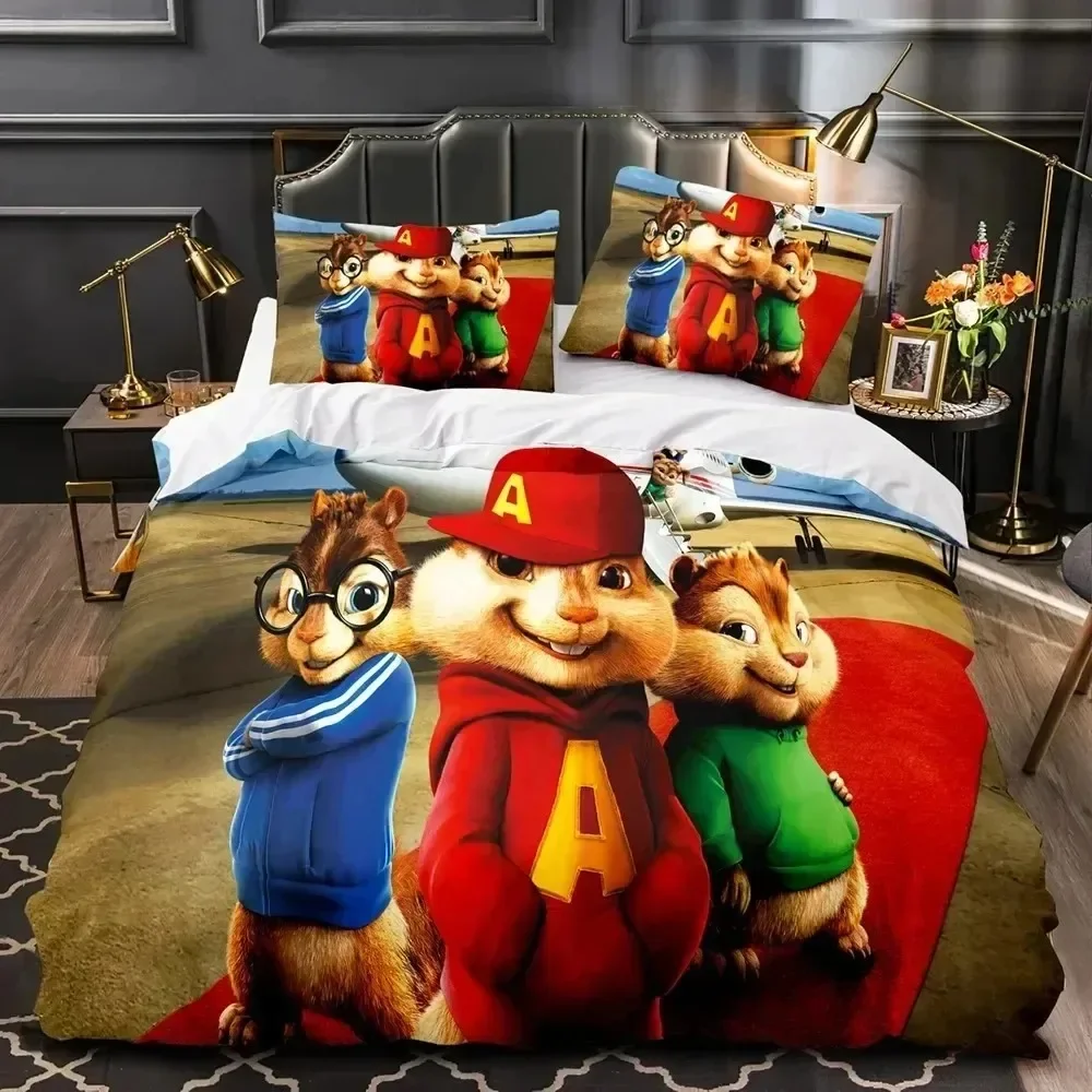 

Cartoon Chipmunks Alvin 3D NEW Duvet Cover Pillowcase Bedding Set Adult Boy Girl Bedroom Decoration Children Single Double Large